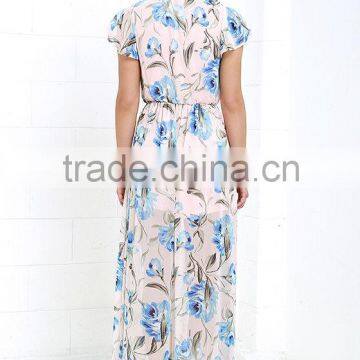 Best Selling Items Peach Pink Floral Print Maxi Dress