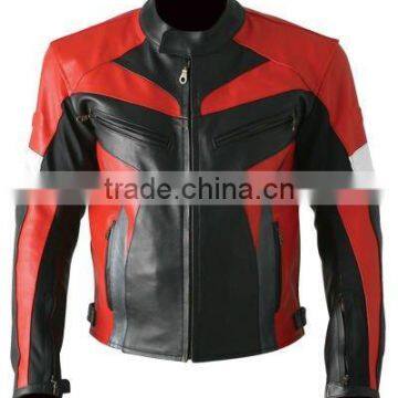 Red & Black Leather Motorbike Jacket, Motorbike Safety Leather Jacket, MC Leather Jackets