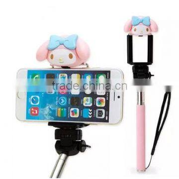 2015 Selling Best Lovely Cartoon Bluetooth Wired Selfie Stick