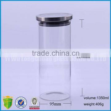 45ozl Wholesale Clear Straight Sided Kitchenware Storage Glass Jars With Airtight Metal Lids