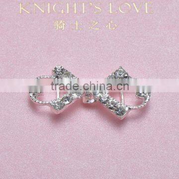 (M0248) 45mmx19mm interlock crystal buckle,siver plating,with 2 bars at back,fit for 13mm ribbon