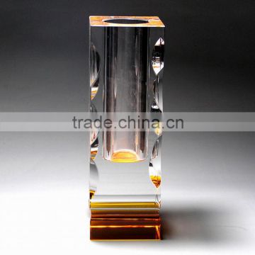 Clear Cube Shape with carving flower crystal flower vase