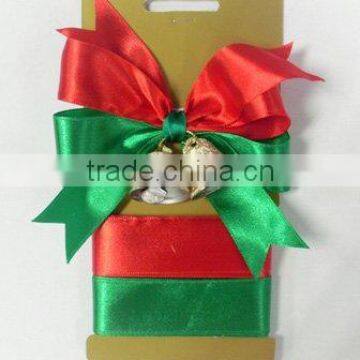 HOT SALE! Red Green christmas decorative bell satin ribbon bow tie