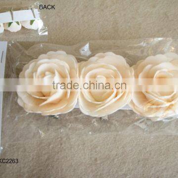 2015 new artificial PE flower with clip artificial 2.5"orange/pink rose flower 3pcs packed in polybag