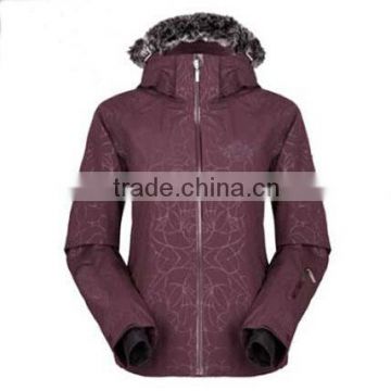 Customized Women Ski Jacket with Fake Fur Hoody 3XL