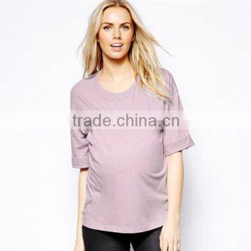 Blank maternity purple t shirt with hlaf rolled sleeve