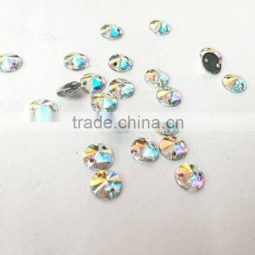 6mm ab Color Round Riovil Flat Back Faceted Sewing on Craft Trimming Garment Accessories Sew on 2 Holes