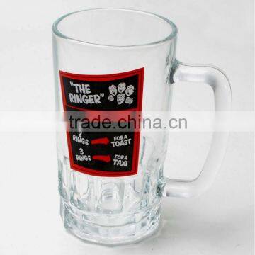 Transparent drinking clear glass beer mugs with handle