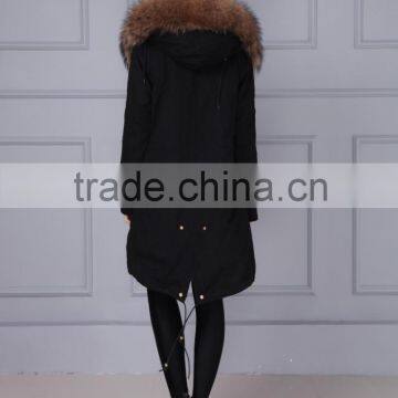 New Fashion Real Raccoon Fur Collar Fox Fur Lining Removable Hooded Parka