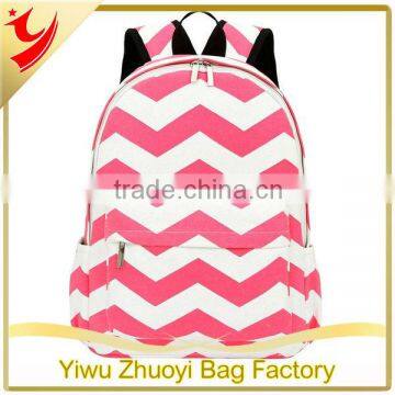 Pink and White Causal Canvas Cute Daypack Backpack with Chevron Printing