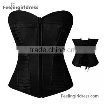 Black overbust adjustable slimming steel boned corset lingerie