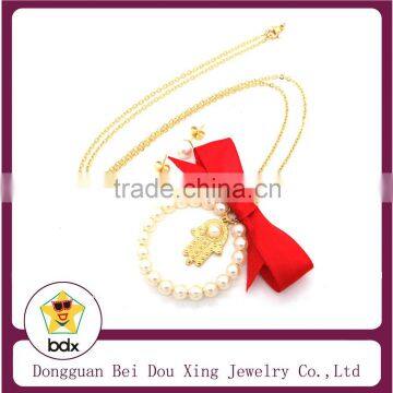 Surgical Stainless Steel Jewelry Set Wholesales Gold Plated Stainless Steel Religious Hamsa Hand Shape Charm Pendant Earrings