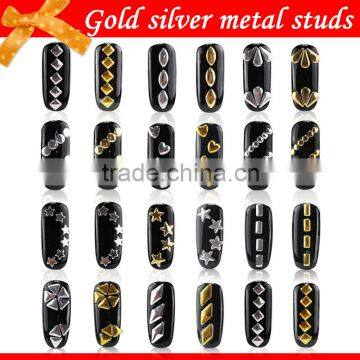 2016 Wholesale gold loose metal studs multi shapes nail art decoration, nelon metal studs 3D nail sticker decoration