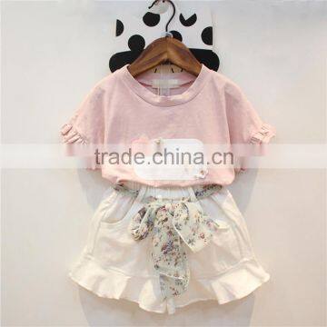 Popular Lovely Casual Girls Kids Pink Cotton Shorts Pants Suits