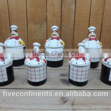 Chef emboss ceramic 7pcs food storage jar pot set