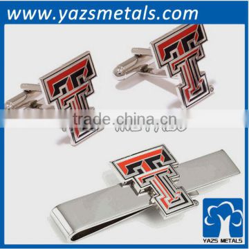 Red raiders tie bars and cufflinks, custom made metal tie clip with design