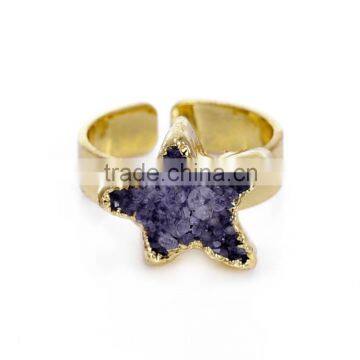 50pcs Dark Purple rings five-point star rings fashion raw stone ring adjustable quartz ring 18*14mm