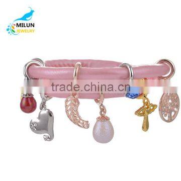 Pink leather endless bracelet 2016 charm brecelet