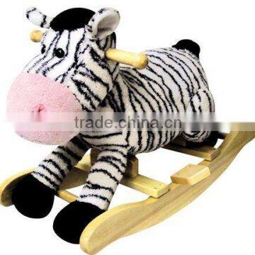 Plush zebra baby rocking horse cute baby ride on toys new wooden rocker