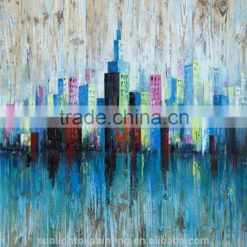 MB084 Modren City Landscape Handmade Artwork Painted on board Oil Painting