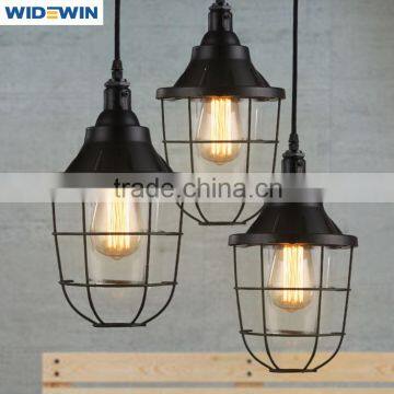 Loft Club Bar Villa Decorative Lights Black Cage Pendant Lamp with Clear Glass
