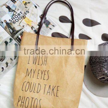 Simple English Pattern Brown Leather Canvas Bag