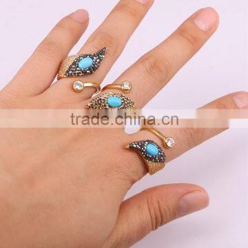 New Style Gold Design Ring, Pave Crystal Zircon Turquoise Stone Rings