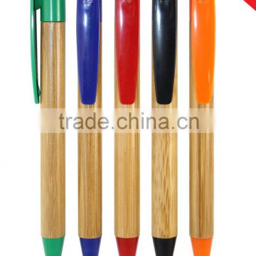 green/blue/red/black/orange plastic clip and tip Bamboo Ballpoint Pen