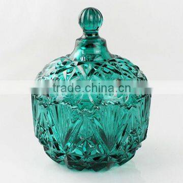 fancy diamond shaped glass candy jar for home storage