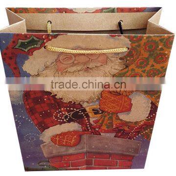 christmas kraft paper gift shoping bag with pp cord