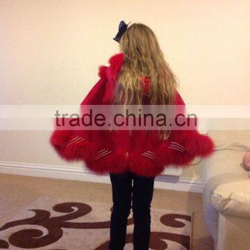 Winter Elegant Kids Women's Real Fox Fur Trim With Cashmere Cape photo-2