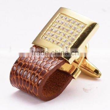 latest red golden leather cufflink for men OEM ODM luxury jewelry