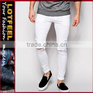 jeans b2b Distressed denim man jeans pant with Rip Knee (LOTA035)