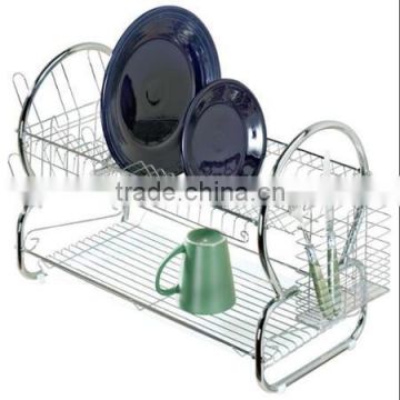 Space-saving two-tier stainless steel kitchen plate rack