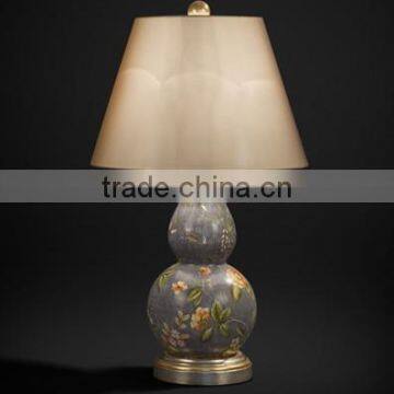 Hand Painting Antique Table Lamp With Shade, Imitated Calabash Desk Lamp, Cobalt Blue Carved Wooden Decor Lamp photo-2