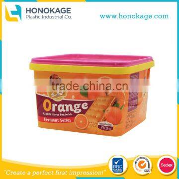 2.5L Custom IML Plastic Crackers Container,Plastic Biscuit/Pet Food Packaging Tub