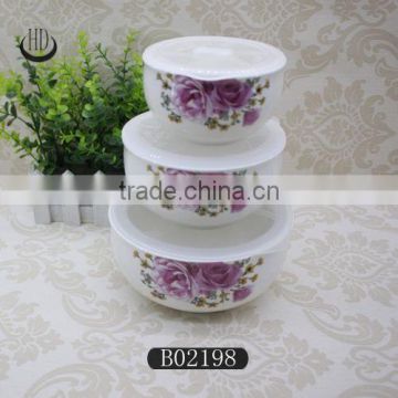 popular ceramic bowl set with lid,ceramic fresh bowl with plastic lid,bowl with design