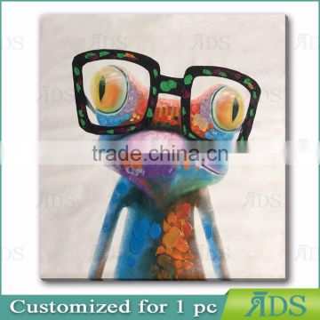 Hand Painted Oil Painting Cute Frog with Glasses Painting on Canvas Stretched and Framed Modern Pop Wall Art Decor