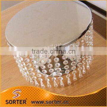 Silver Round Crystal Cake Stand with hanging beads for Wedding Table Decor