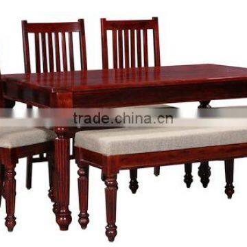 Natural polished four chairs one bench wooden dining table