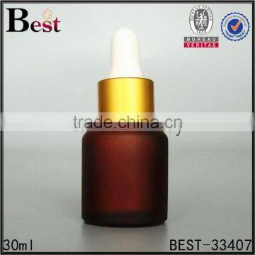 China Cosmetic Essential Oil Fragrance Perfume Dark Red Frosted 30ml Glass Bottle With Black Plastic Dropper photo-6