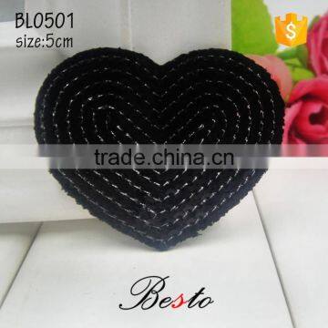 New wholesale black small heart sequin applique for kid dresses