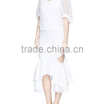 Korea Style Fashion Design Lady Custom Bell Sleeve Mesh Knit Sweater photo-4