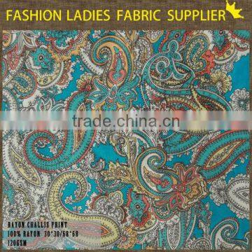 fashionable design print pattern for ladies wear reactive rayon challis rayon screen printing fabric