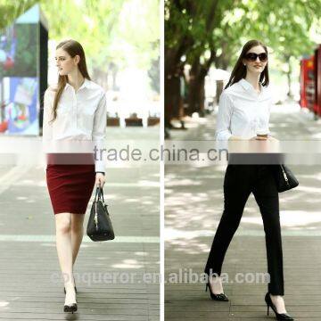 Latest Design Long Sleeve Office Lady White Dress Shirt photo-2