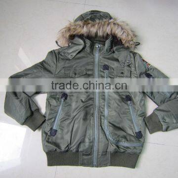 Winter multi-pocket mens coat hoody nylon baseball style jacket