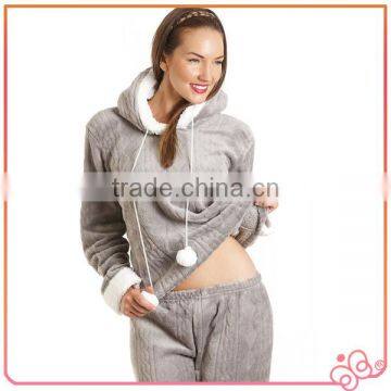 Fancy Fleece Hooded Set Grey pajamas for ladies