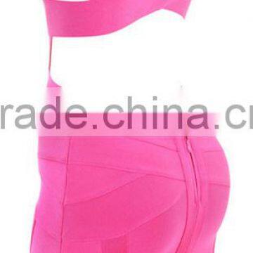 2015 Elastic Knitted Rayon HL Mini Sexy Hollow Out Bodycon Womne V Neck Bandage Dress Red Yellow photo-3