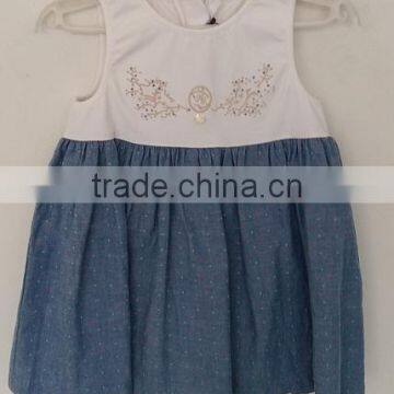 cute girls blue and white embroidered dress for summer