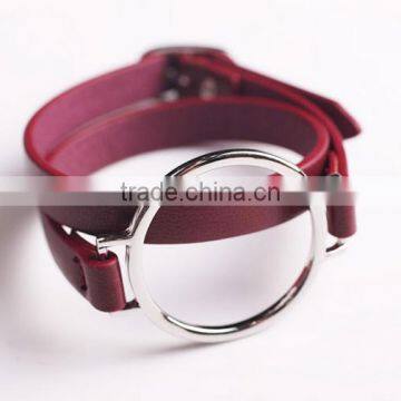 Big Round Circle Charm Brown Genuine Leather Bracelets Diy Genuine Leather Bracelets for Her Gifts 2017 photo-5